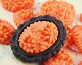 Vintage Style 18x13mm Carved Floral Cabochon Coral Resin  - 4