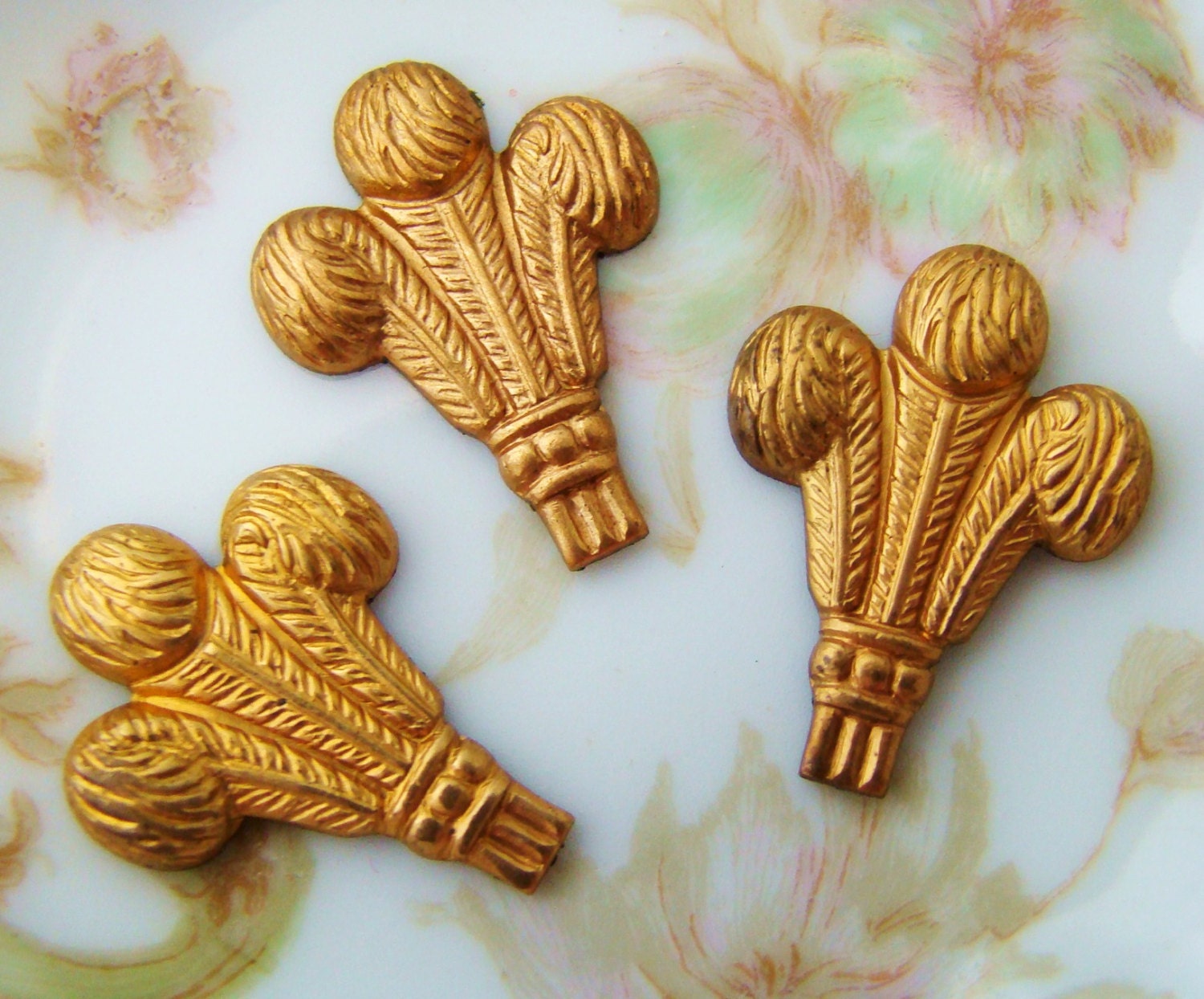 Chic Vintage Feather Column Patina Brass Stampings - 2