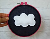 3D Cloud embroidery hoop art 6 inch wall hanging home decor cloud art nursery art