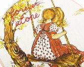 Vintage Holly Hobbie - Forever Alone Hand Embroidered Hoop - Handmade Internet Meme Home Dorm Decor