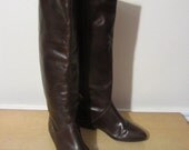 Vintage 80s Etienne Aigner  Brown Leather Knee High Tall Riding Boots, Size 6 Equestrian, Flat Campus Boots