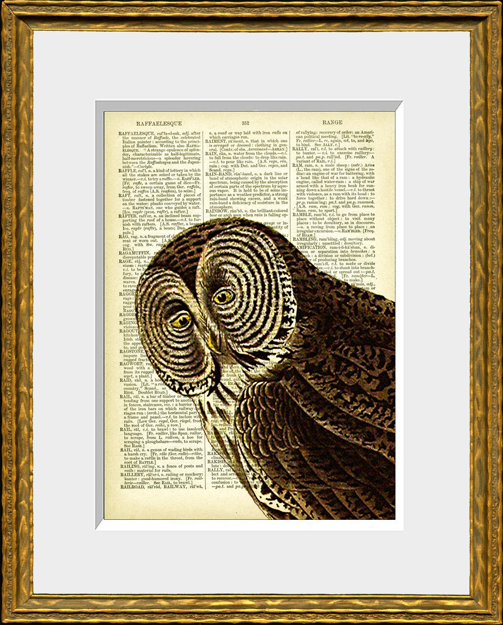 OWL 33-02 - recycled book page print - an upcycled antique dictionary page with an antique wise owl illustration - home decor