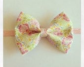 Baby bow-floral fabric and wool felt bow headband