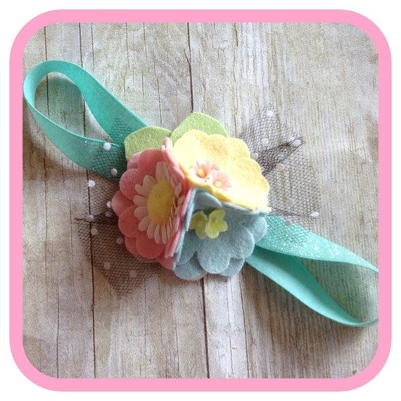 Spring felt flower daisy bow headband baby-toddler-child