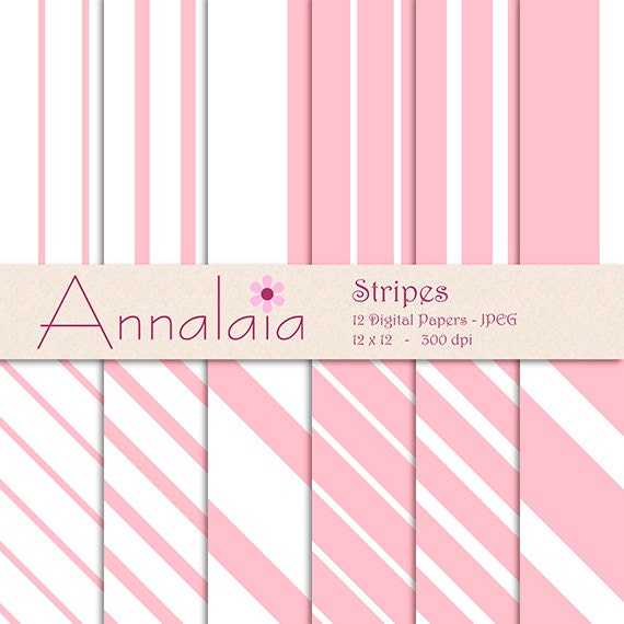 INSTANT DOWNOLAD Digital Paper Pack: Pink and White Stripes Lines 12x12 8,5x11 Baby Girl Scrapbook Paper Commercial Use 361
