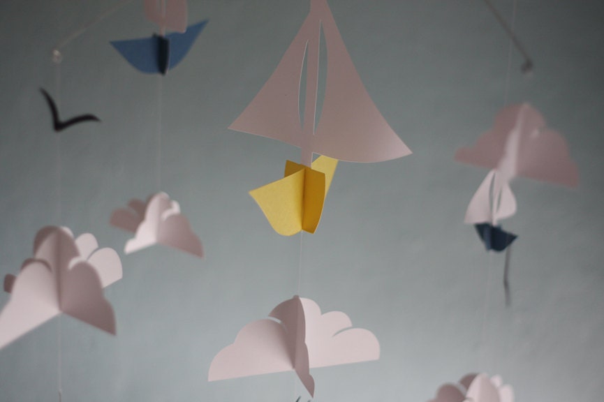 Nautical Sailboats Paper Mobile - Primary/Yellow