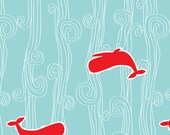 1/2 YARD - Maritime Moby Main Aqua Red  - Riley Blake Designs - Whale Fish - by Marin Sutton - Pattern C3290-AQUA