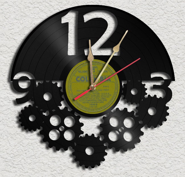 Gears Theme Vinyl Record Clock Upcycled vinyl records Great Gift