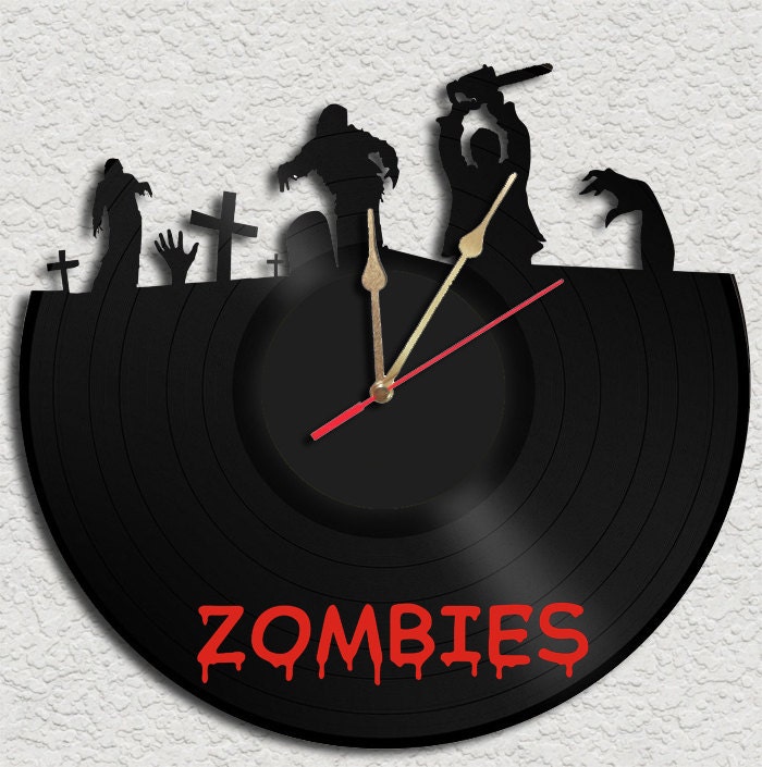 Zombie Theme Vinyl Record Clock Upcycled vinyl records Great Gift
