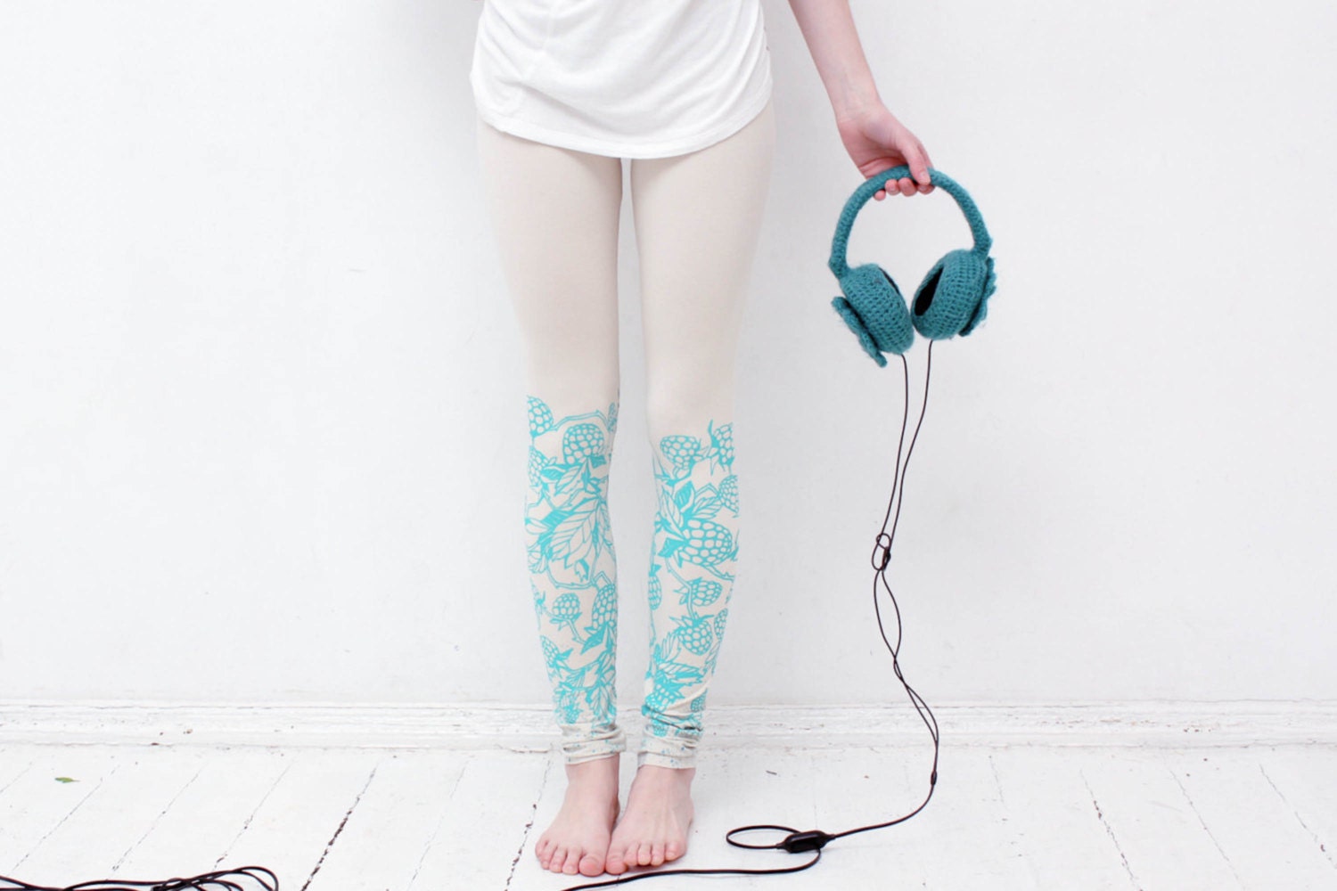 Beige mint print leggings