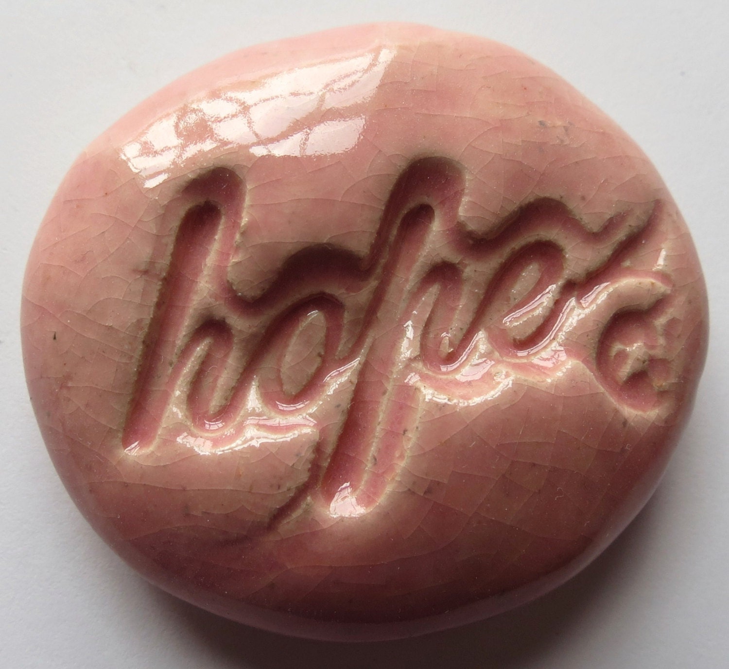 HOPE Pocket Stone - Ceramic - PINK Art Glaze - Inspirational Art Piece