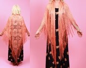 70s Peach fringe  crochet shawl. Festival wear