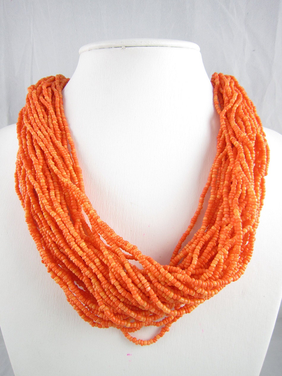 Color Orange Necklace-2013 Statement Jewelry Necklace Beaded Necklace Seed Beadwork Necklace Bid Necklace 40Layers Bridesmaid Necklace-Gift