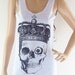 Skull Crown (size S) Art Design Zombie Tank Top Women T-Shirt Skull Shirt Skull T-Shirt White T-Shirt Tunic Screen Print