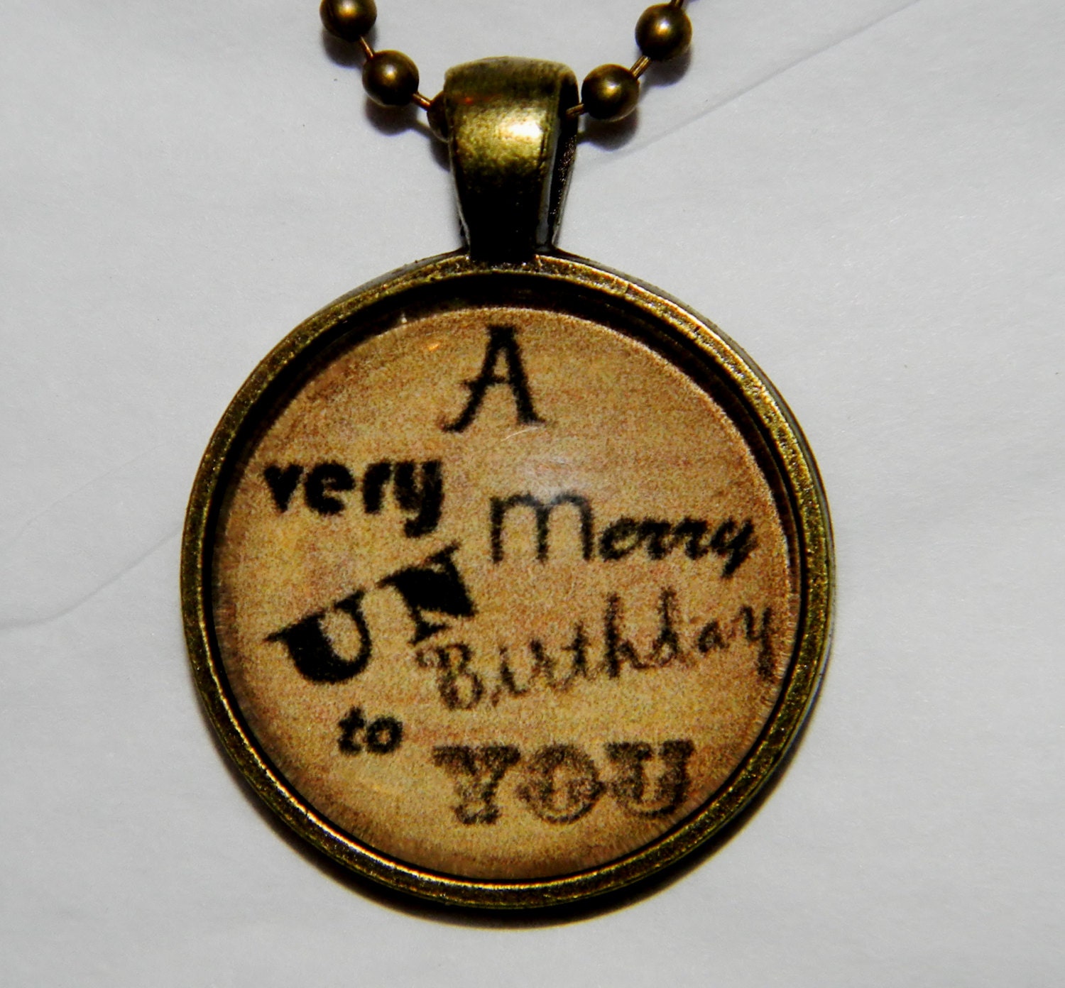 Alice in Wonderland Necklace. A Very Merry Un Birthday. 18 Inch Ball Chain.