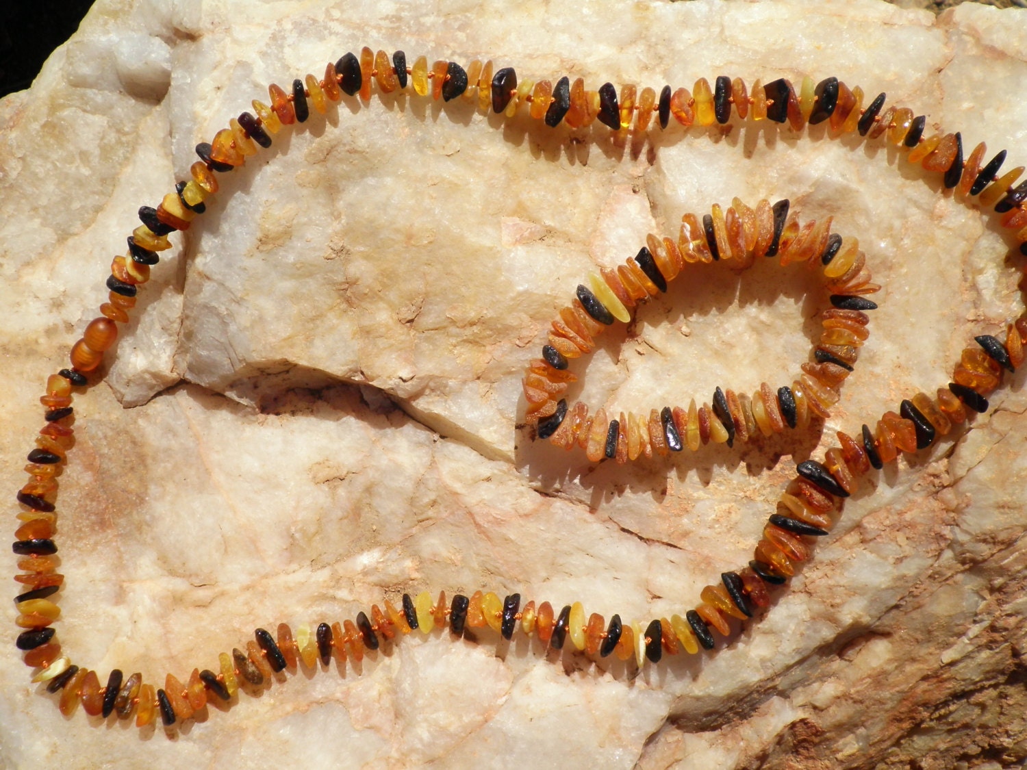 Gorgeous and Unique 26 inch RAW Baltic Multi-Colored Amber Necklace with  Matching Stretch Bracelet