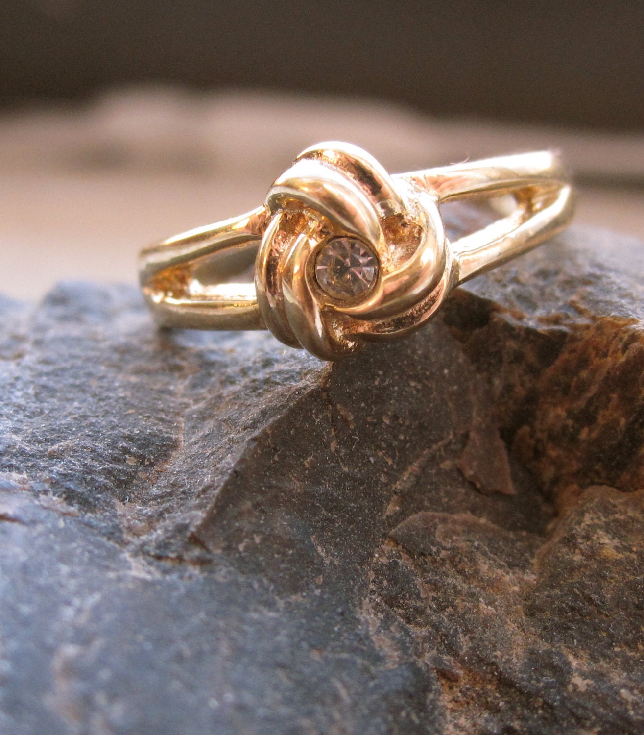 Petite Gold Knot Ring with Crystal Center