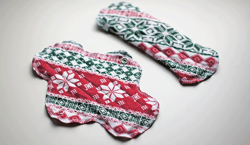 Reusable Flannel Pantyliner / Cloth Menstrual Pad - Nordic Red and Green - Set of 2 - 9 inch