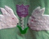 Vintage handmade girls dress size 5/6 chenille bunnies tulip applique boutique shabby cottage chic style ooak pastel price reduced