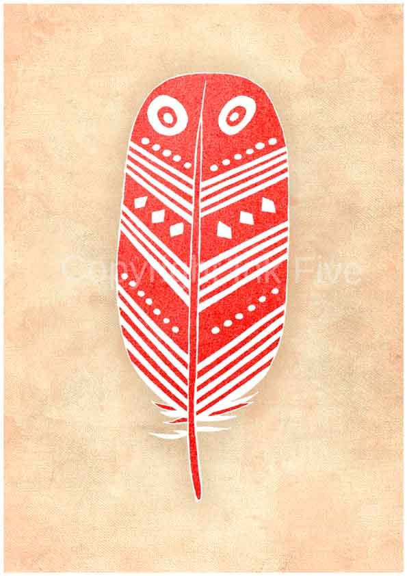 Feather Image art print. Nature birds feather wall decor. Animals feather. Red sepia illustration home decor
