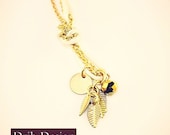 Necklace - White cord and golden chain mixed leaf tassel necklace