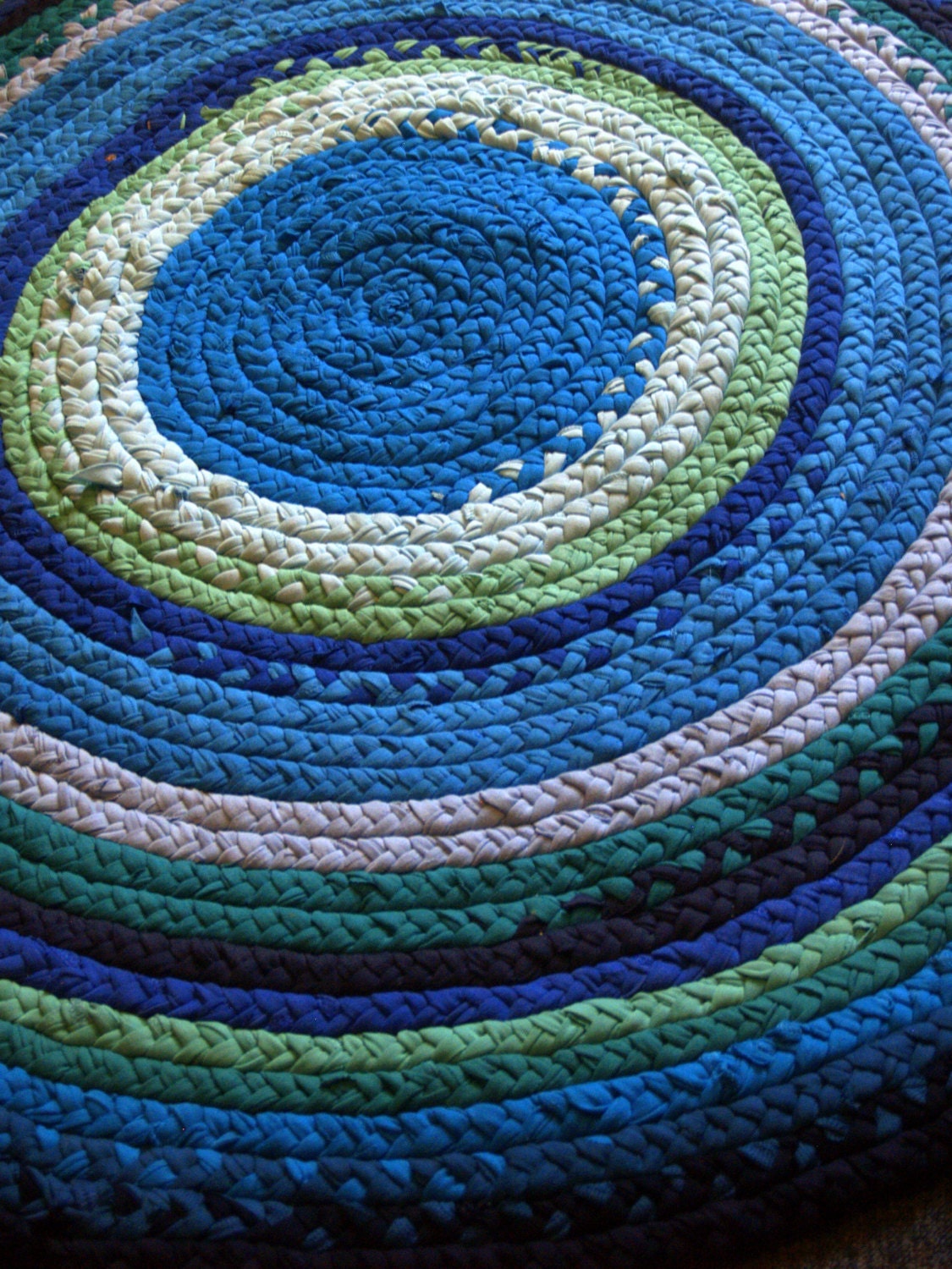 Blue Ocean Braided Rag Rug Recycled Tshirts, Monaco Blue, Teal, Aqua