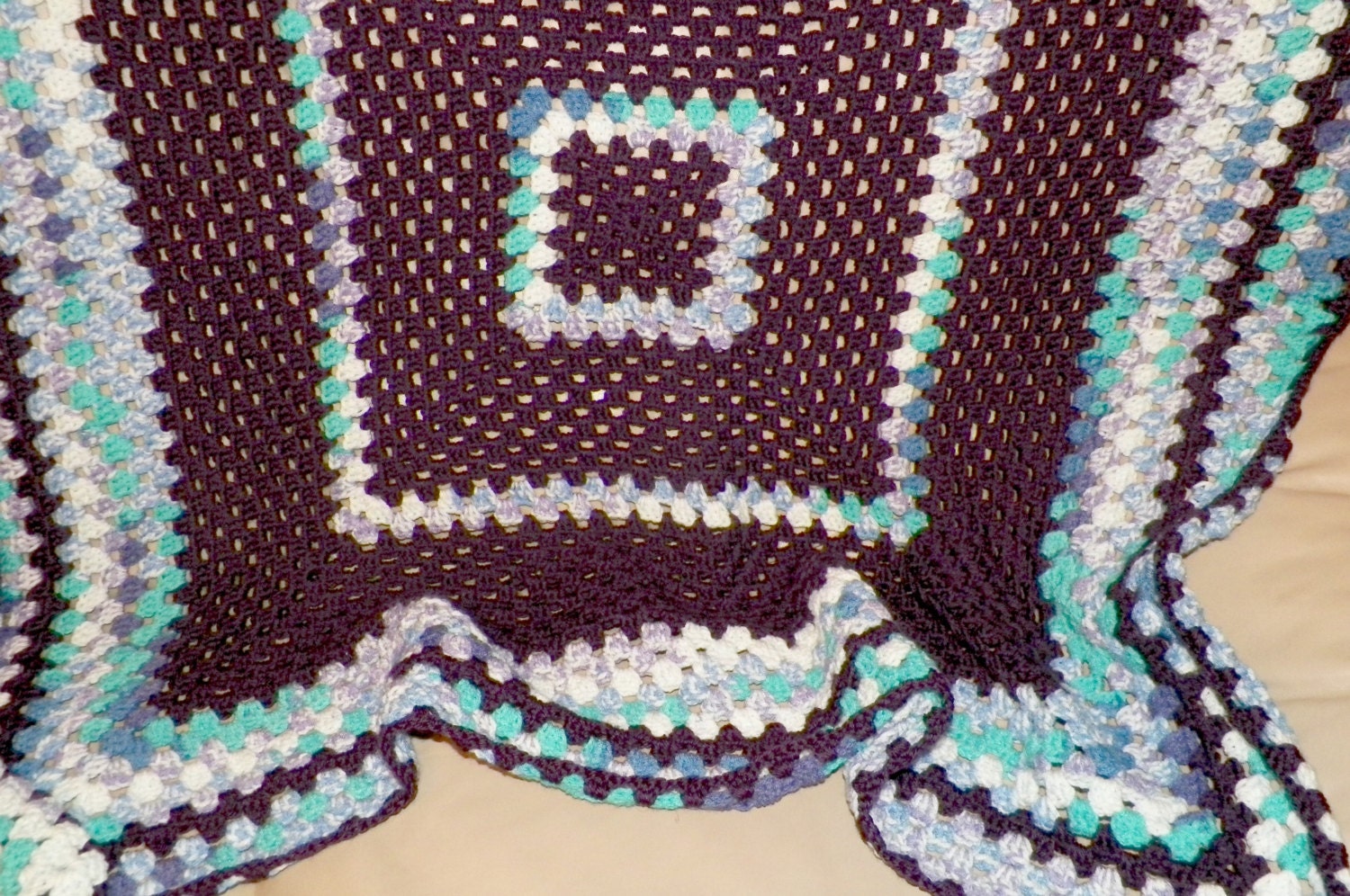 Purple multiColor Crochet Blanket Granny Square Afghan lap Handmade Throw