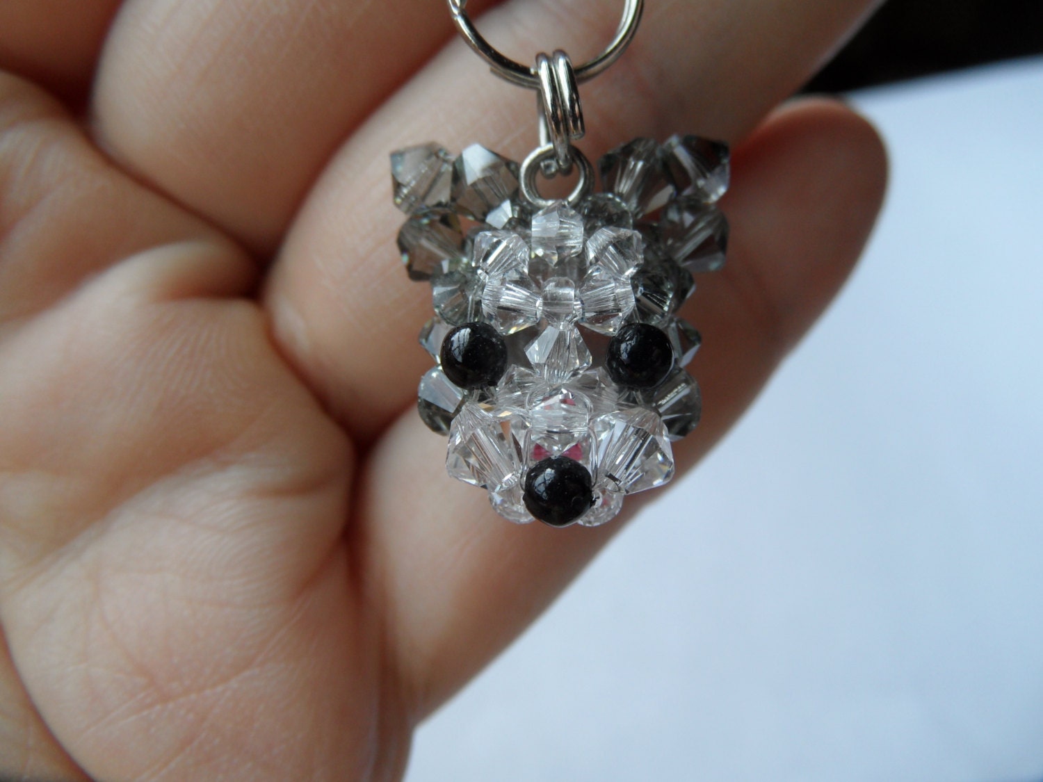 Black Diamond Dog - Swarovski Crystal Beaded Pendant Top / Cell Phone Charm