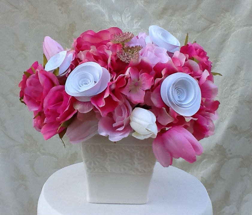Silk Floral Arrangement Pink and White - Special Occasion Birthday Get Well