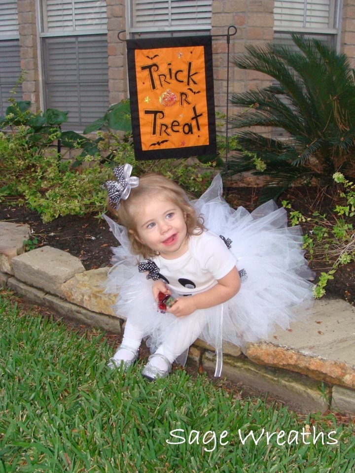 Toddler Girl Ghost Costume with Tutu and Bow