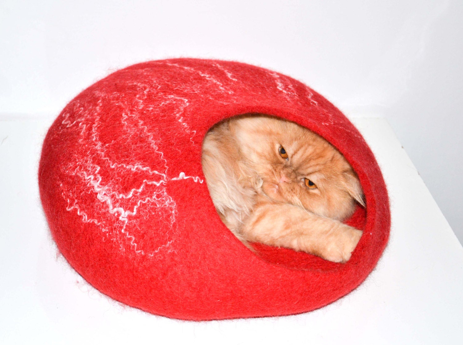 felted wool house for cat, pets bed , cats cave red handmade READY TO SHIP - Storow