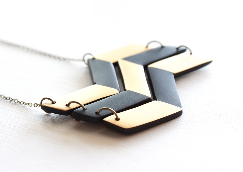 Geometric Chevron Polymer Clay Pendant Necklace