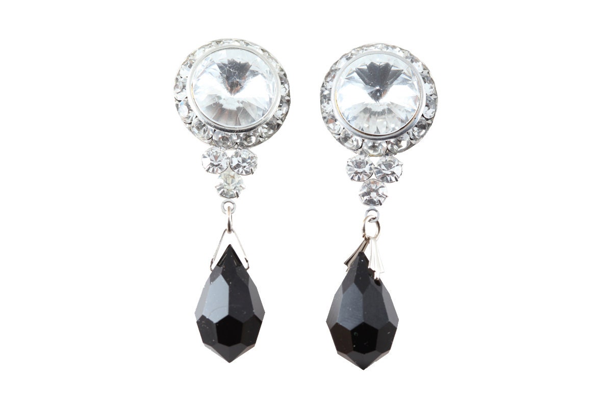 large glamorous black glass drop dangle earrings