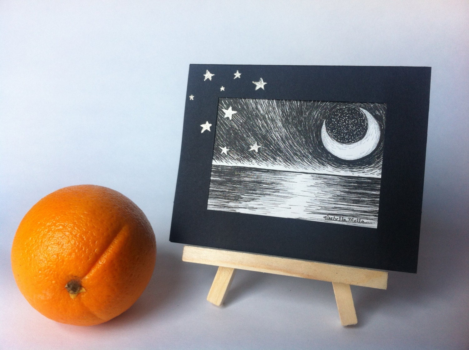 Original Art One of a Kind Romantic Moon and Stars Handmade ACEO