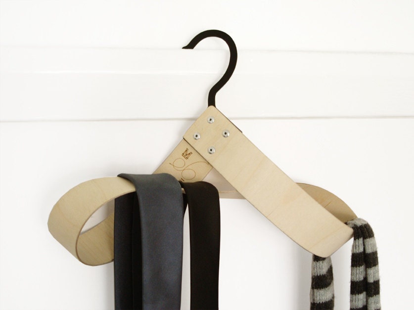 accessories hanger for scarves, ties and belts made from bent birch plywood