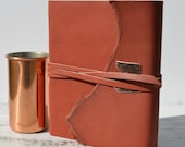 Red Leather Bound Handmade Journal Copper Chevron Poetry Travel Diary Silkscreen Art Book (186)