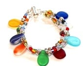 Antique Mali Glass Teardrop Wedding and Trade Bead Evil Eye Charm Silver Bracelet Fizz Candy