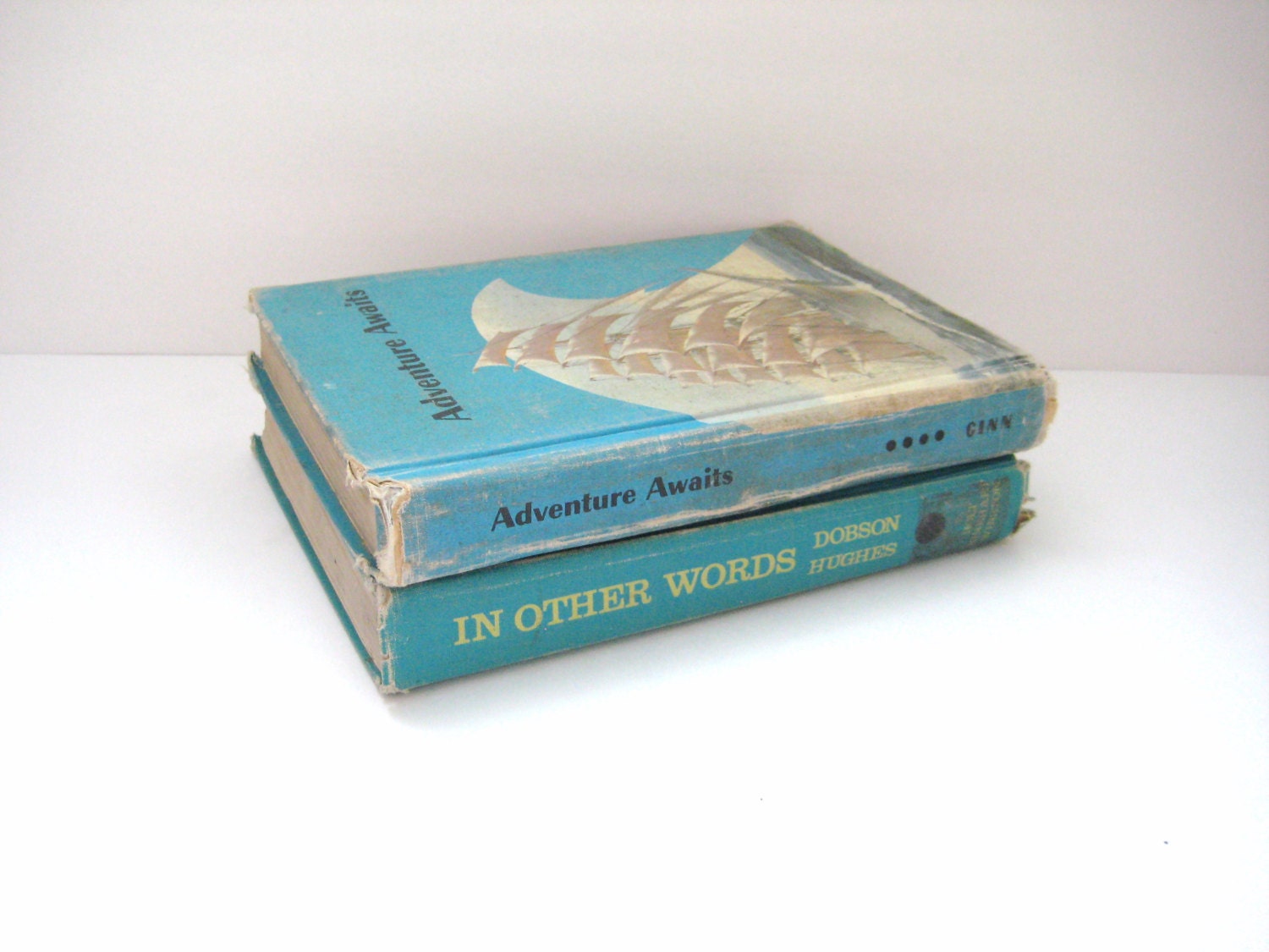 Vintage Childrens Books - Turquoise Shabby Chic - Turquoise Home Decor
