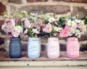 Preppy Pink - Dorm or Office Decor - Painted Mason Jars - Vases