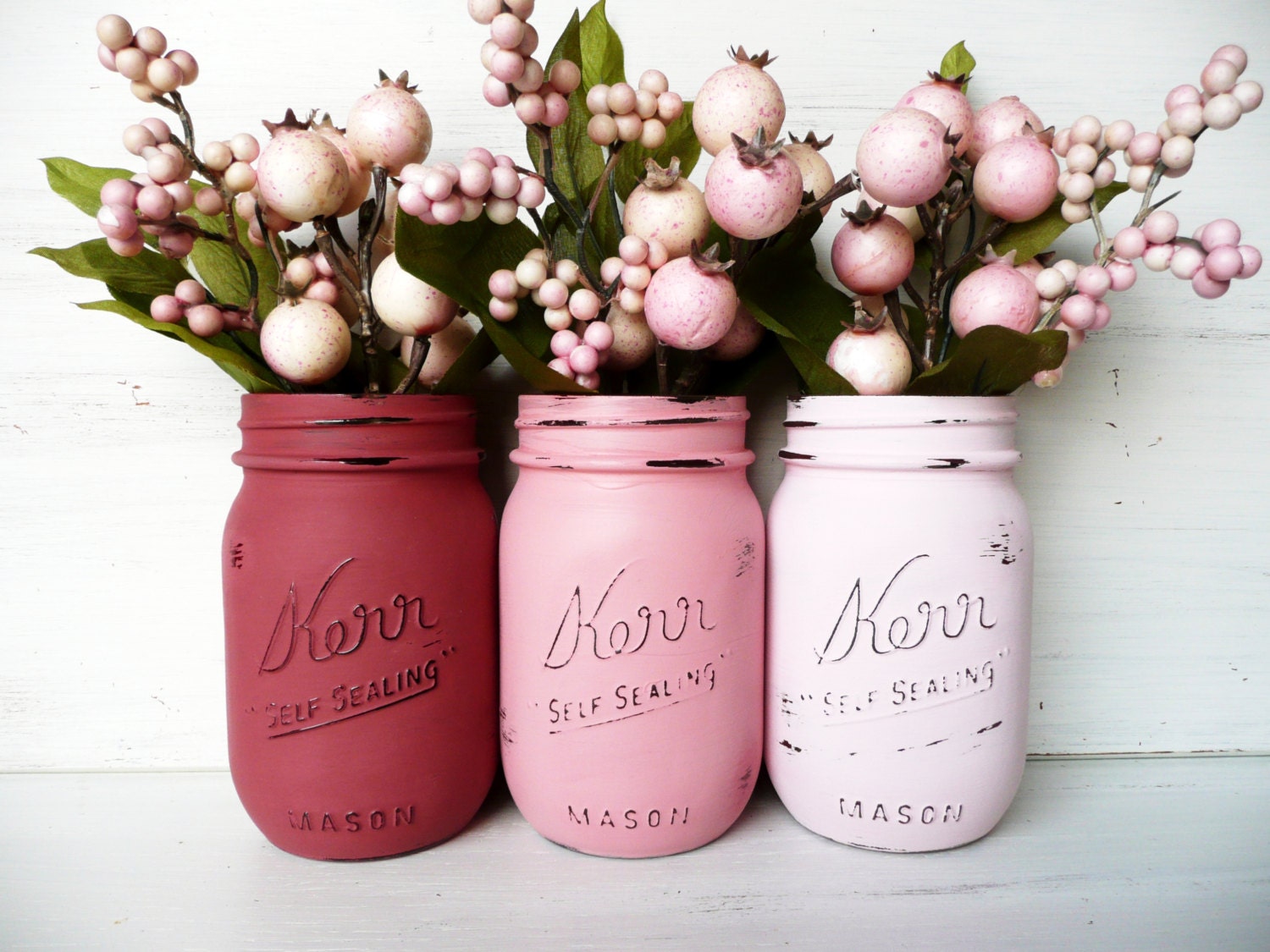 Valentine's Day Painted and Distressed Mason Jars - Vase - Candy and Utensil Holder