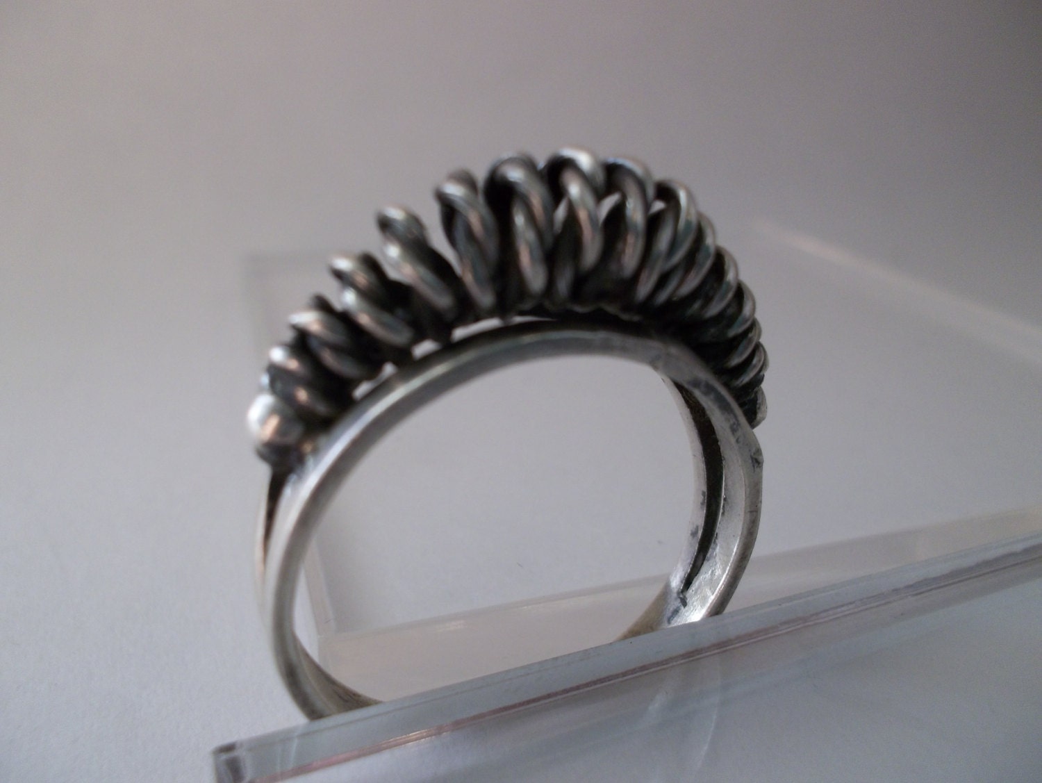 Vintage Signed Sterling Silver Native American Wrapped Wire Domed Ring/ Silver Rings Size 7 3/4/ SOUTHWESTERN Indian 925 Jewelry
