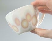 Porcelain cup coffee tea - unique handmade serving decorative textured kitchen pottery modern morning coffee - yellow, white, pink