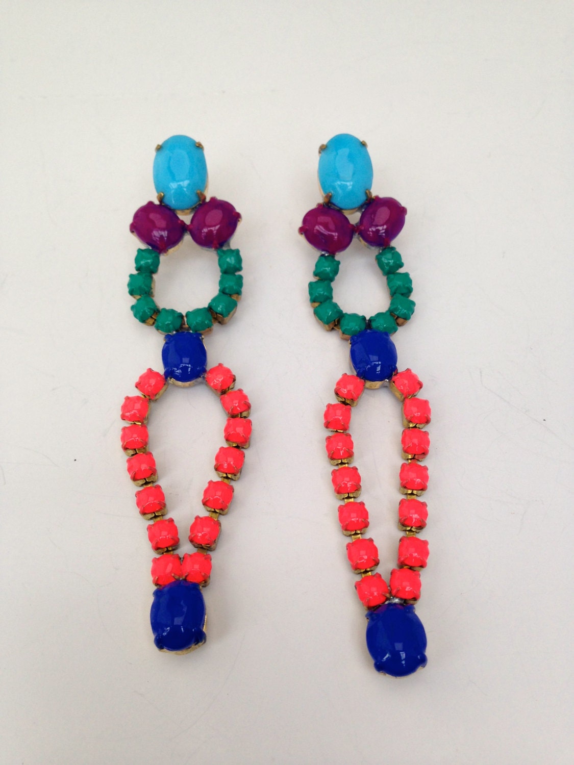 Neon Dangle Vintage Rhinestone Earrings