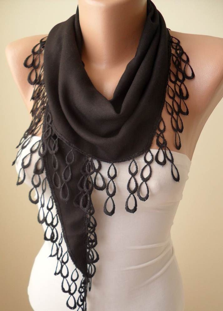 Mother's Day - Perfect Gift - Black Pashmina Scarf with Trim Edge