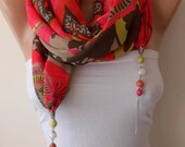 New - Chiffon Jewelry Scarf with Beads and Chain
