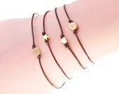 Leather bracelet with gold- pleated heart, round shape, star or monogram