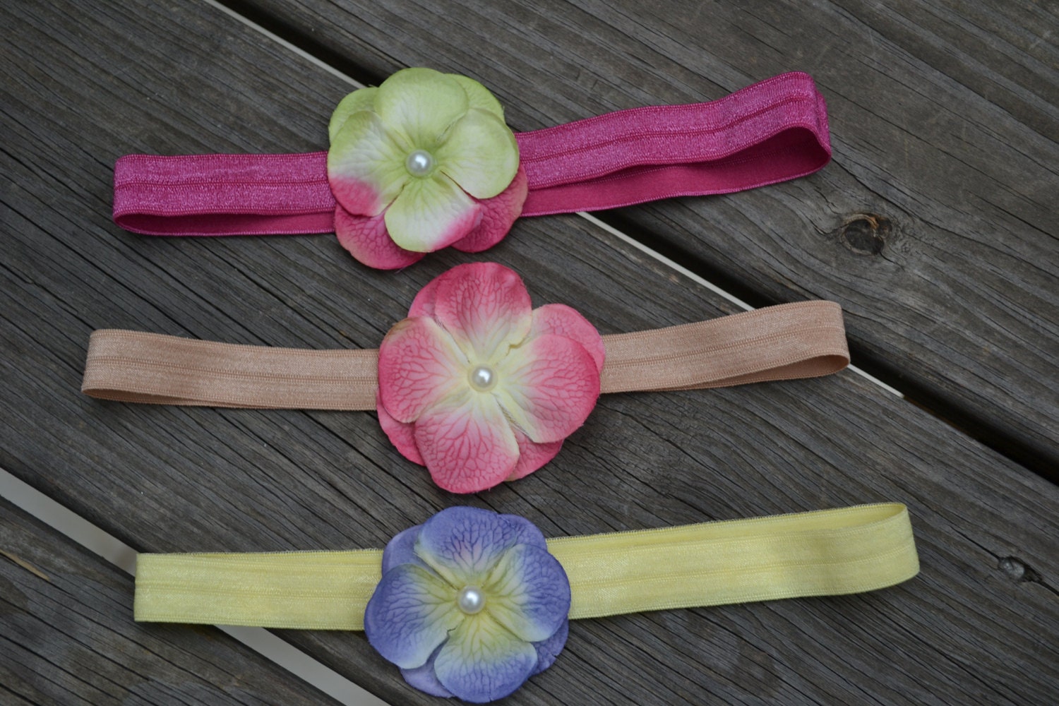 3 Pack Flower Headbands - Spring - Summer - Baby Girls - Elastic - Infant - Toddler