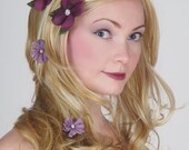 Falling Flowers - Bobby Pin Set in Dark Plum & Amethyst - Sparkling Rhinestone Centers - Wedding, Bridesmaid, Fascinator
