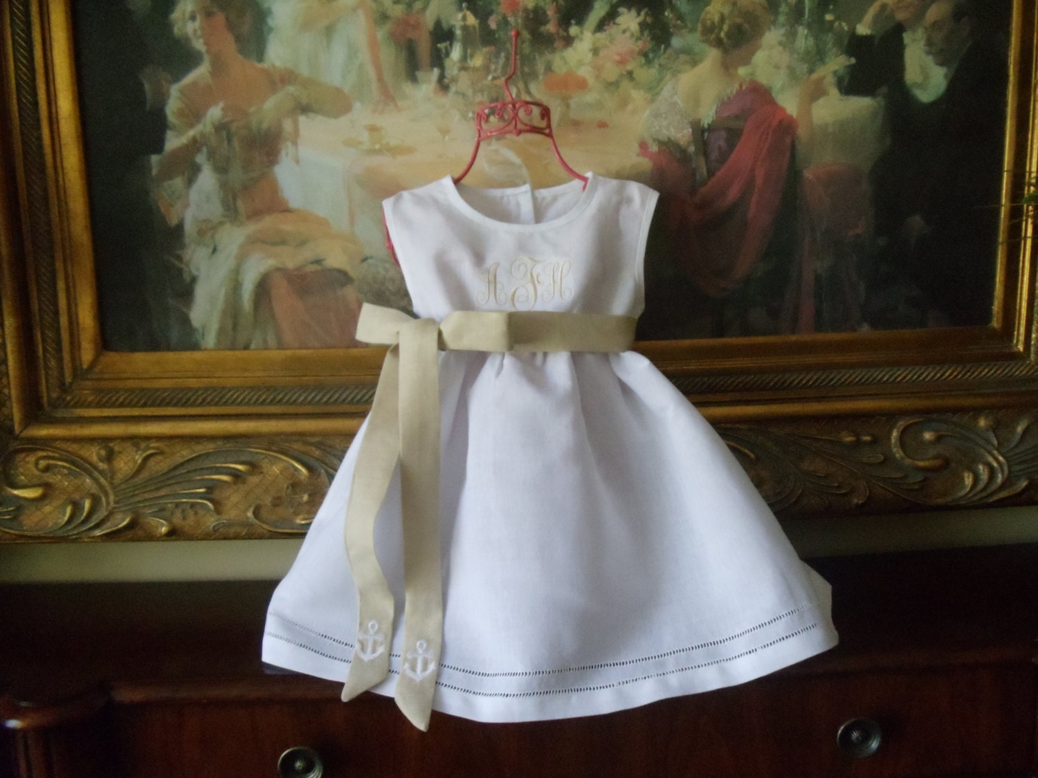 Baby and Toddler Girl White Linen Dress with Hemstitching Monogrammed  Birthday, or Christening Dress