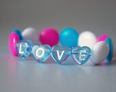 Stretchy Bracelet for Trendy Girls, Love, Heart Shape, Flat Big Beads Beads, Cute Bracelet for Kids, Children's Jewelry by NadiaBo